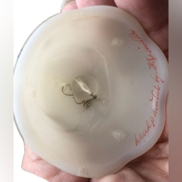 Fenton Satin Glass Bell Hand Painted Christmas Trees, Signed, Rare Vintage - Picture 2 of 4